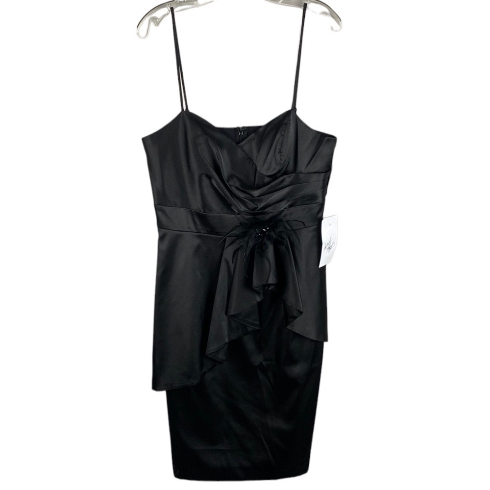 NWT Eliza J Surplice Black Satin Cocktail Dress Size 14